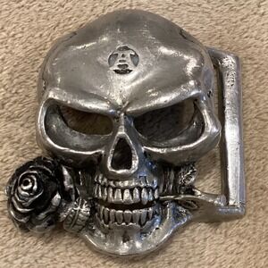 VINTAGE 1990 THE ALCHEMY CARTA SKULL w/ ROSE GOTHIC BELT BUCKLE, MADE IN ENGLAND
